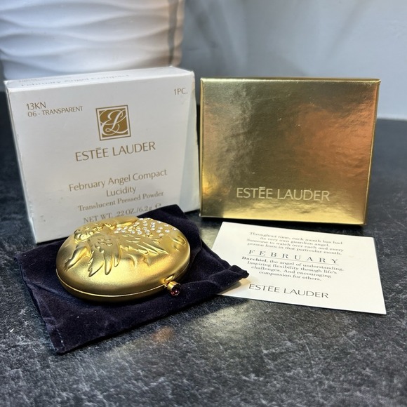 Vtg Estee Lauder February Purple Angel TRANSPARENT 06 Compact Lucidity Gold - Picture 1 of 12